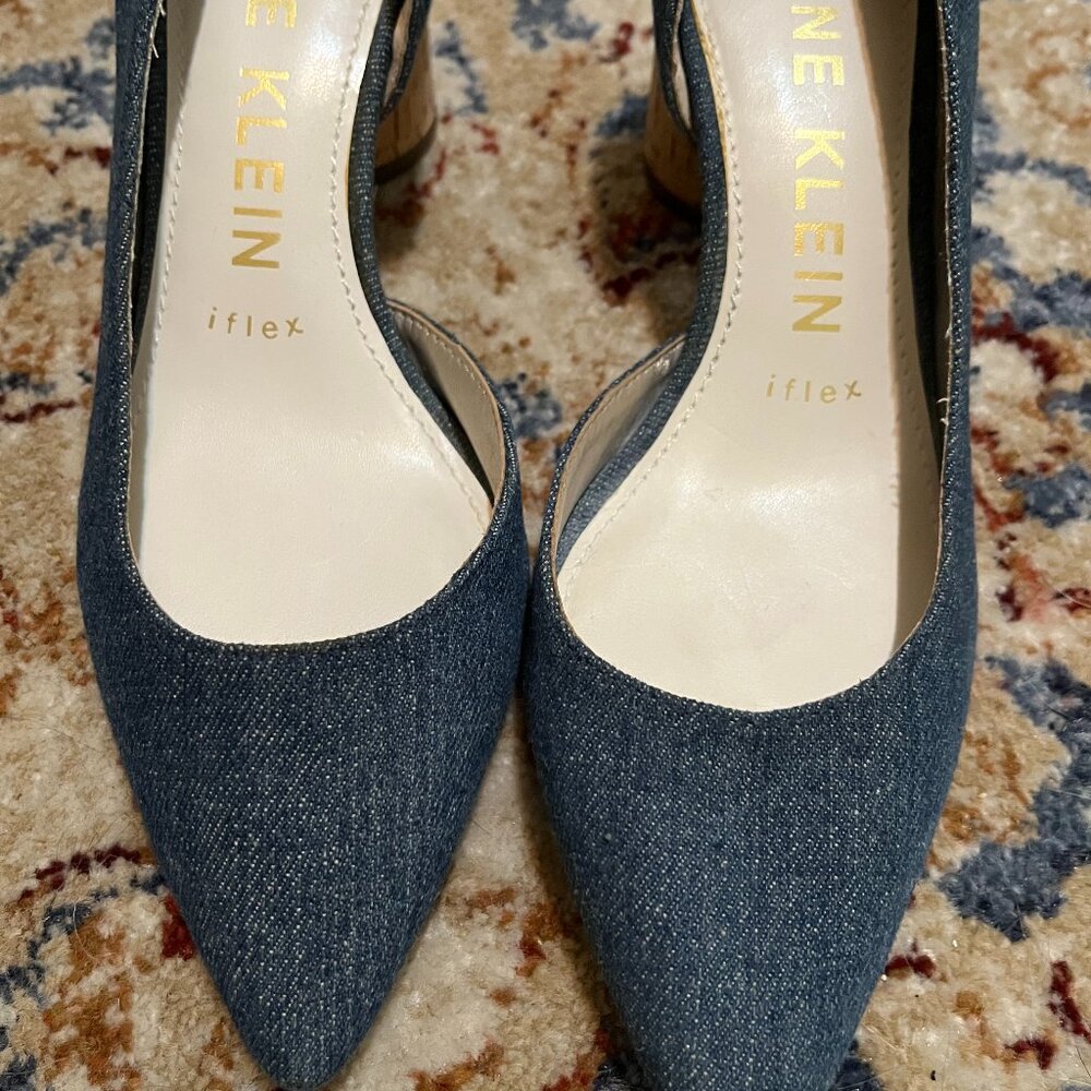 Anne Klein Denim Blue Pointed-Toe Block Heel Pumps